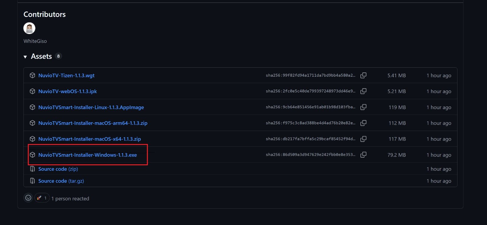 ملفات الإصدار في GitHub مع تحديد NuvioTVSmart-Installer-Windows
